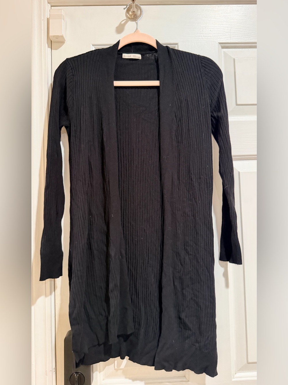 Classic Black Ribbed Open-Front Cardigan